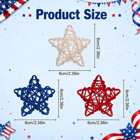 Avxdbr 18 Pcs 4th of July Patriotic Rattan Star Decorations Red White and Blue Stars Decor for Independence Day Memorial Day Home Table Decor Vase Fillers DIY Craft Supplies in Kuwait