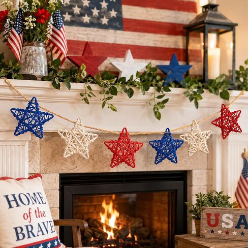 Avxdbr 18 Pcs 4th of July Patriotic Rattan Star Decorations Red White and Blue Stars Decor for Independence Day Memorial Day Home Table Decor Vase Fillers DIY Craft Supplies in Kuwait