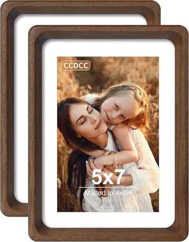 5x7 Picture Frame Set of 2, Natural Walnut Wood Solid Wood 5 by 7 Photo Frames with 4x6 Mat with Real Glass for Wall and Tabletop Display in Saudi Arabia