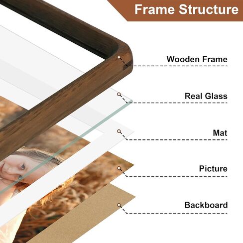 5x7 Picture Frame Set of 2, Natural Walnut Wood Solid Wood 5 by 7 Photo Frames with 4x6 Mat with Real Glass for Wall and Tabletop Display in Saudi Arabia