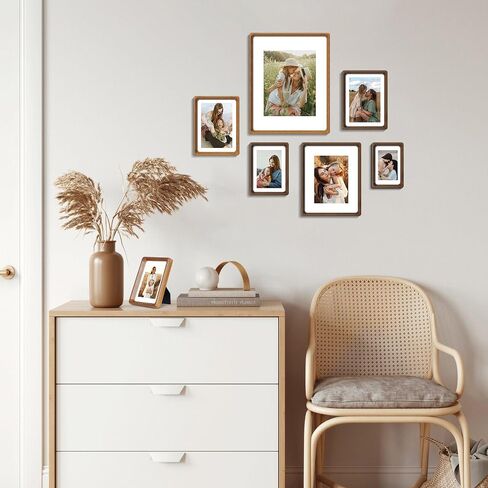5x7 Picture Frame Set of 2, Natural Walnut Wood Solid Wood 5 by 7 Photo Frames with 4x6 Mat with Real Glass for Wall and Tabletop Display in Saudi Arabia