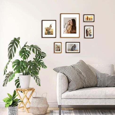 5x7 Picture Frame Set of 2, Natural Walnut Wood Solid Wood 5 by 7 Photo Frames with 4x6 Mat with Real Glass for Wall and Tabletop Display in Saudi Arabia