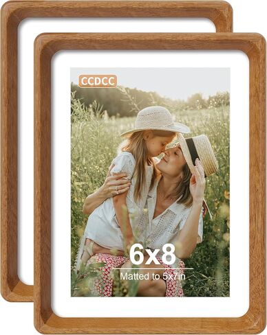 5x7 Picture Frame Set of 2, Natural Walnut Wood Solid Wood 5 by 7 Photo Frames with 4x6 Mat with Real Glass for Wall and Tabletop Display in Saudi Arabia