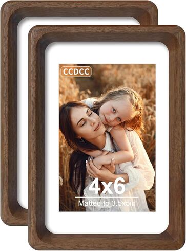 5x7 Picture Frame Set of 2, Natural Walnut Wood Solid Wood 5 by 7 Photo Frames with 4x6 Mat with Real Glass for Wall and Tabletop Display in Saudi Arabia