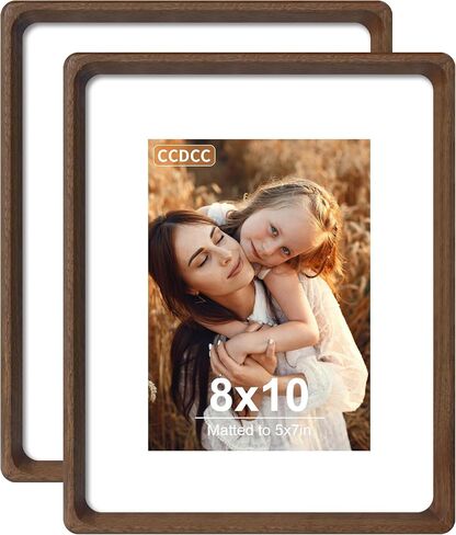 5x7 Picture Frame Set of 2, Natural Walnut Wood Solid Wood 5 by 7 Photo Frames with 4x6 Mat with Real Glass for Wall and Tabletop Display in Saudi Arabia