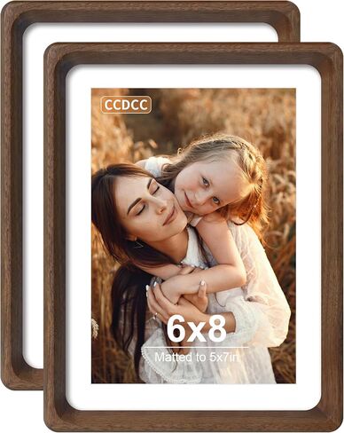 5x7 Picture Frame Set of 2, Natural Walnut Wood Solid Wood 5 by 7 Photo Frames with 4x6 Mat with Real Glass for Wall and Tabletop Display in Saudi Arabia