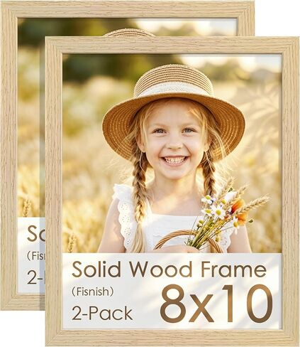 8x10 Picture Frame Set of 2, Natural Solid Wood Picture Frames, Display 8x10 Photos without Mat, for Wall and Tabletop, Natural in Saudi Arabia