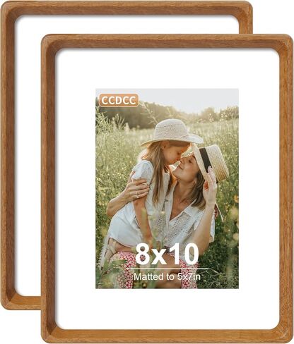 5x7 Picture Frame Set of 2, Natural Walnut Wood Solid Wood 5 by 7 Photo Frames with 4x6 Mat with Real Glass for Wall and Tabletop Display in Saudi Arabia