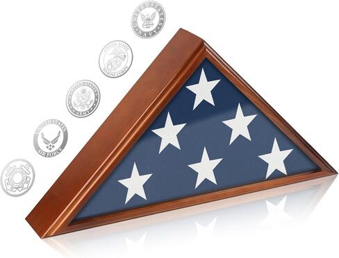 Flag Display Case for Burial Flag, 9.5x5' Wooden Military Flag Box Case Display for Wall or Table Top, Flag Holder for Veteran Burial Flag Display Case, Military Flag Frame (Brown) in Kuwait
