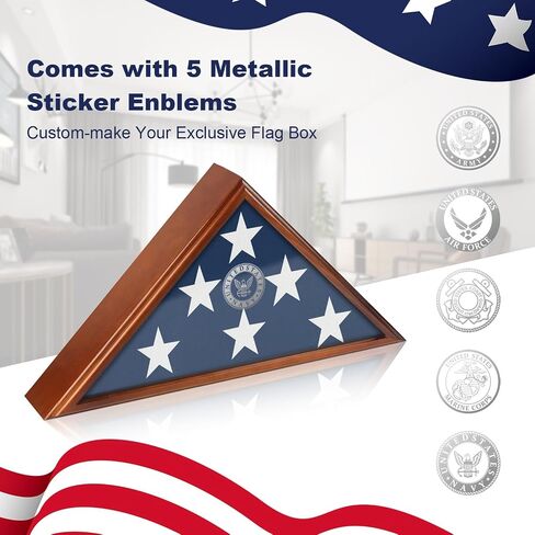 Flag Display Case for Burial Flag, 9.5x5' Wooden Military Flag Box Case Display for Wall or Table Top, Flag Holder for Veteran Burial Flag Display Case, Military Flag Frame (Brown) in Kuwait