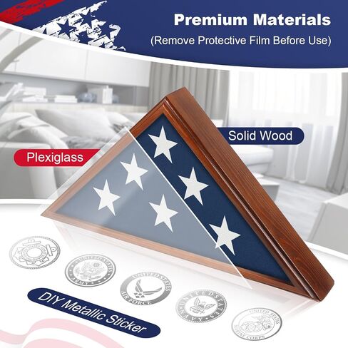 Flag Display Case for Burial Flag, 9.5x5' Wooden Military Flag Box Case Display for Wall or Table Top, Flag Holder for Veteran Burial Flag Display Case, Military Flag Frame (Brown) in Kuwait