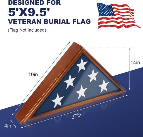 Flag Display Case for Burial Flag, 9.5x5' Wooden Military Flag Box Case Display for Wall or Table Top, Flag Holder for Veteran Burial Flag Display Case, Military Flag Frame (Brown) in Kuwait