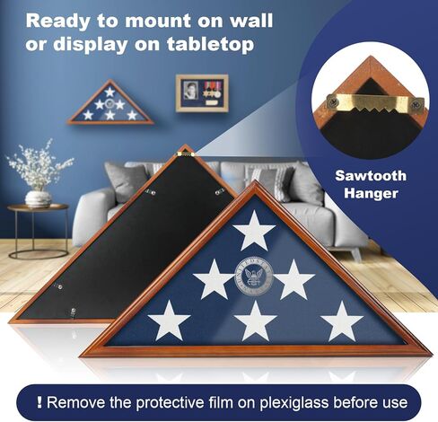 Flag Display Case for Burial Flag, 9.5x5' Wooden Military Flag Box Case Display for Wall or Table Top, Flag Holder for Veteran Burial Flag Display Case, Military Flag Frame (Brown) in Kuwait