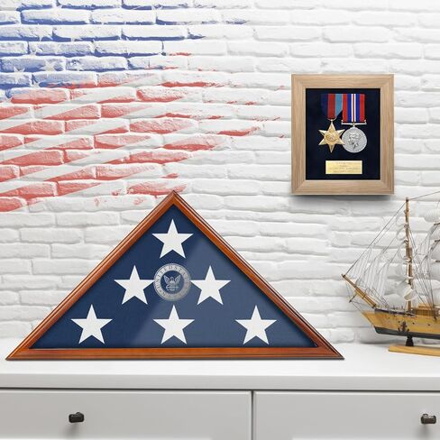 Flag Display Case for Burial Flag, 9.5x5' Wooden Military Flag Box Case Display for Wall or Table Top, Flag Holder for Veteran Burial Flag Display Case, Military Flag Frame (Brown) in Kuwait