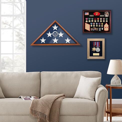 Flag Display Case for Burial Flag, 9.5x5' Wooden Military Flag Box Case Display for Wall or Table Top, Flag Holder for Veteran Burial Flag Display Case, Military Flag Frame (Brown) in Kuwait