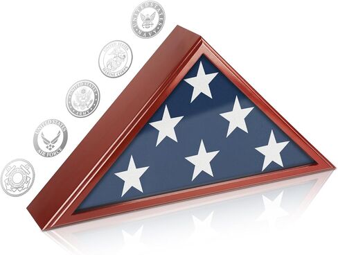 Flag Display Case for Burial Flag, 9.5x5' Wooden Military Flag Box Case Display for Wall or Table Top, Flag Holder for Veteran Burial Flag Display Case, Military Flag Frame (Brown) in Kuwait