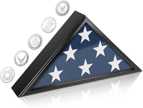 Flag Display Case for Burial Flag, 9.5x5' Wooden Military Flag Box Case Display for Wall or Table Top, Flag Holder for Veteran Burial Flag Display Case, Military Flag Frame (Brown) in Kuwait