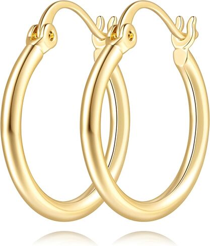 AMELINE Gold Hoop Earrings 14K Gold Earrings for Women 14K Gold Hoop Earrings for Womens Earring Smooth Flowing Lines Womens Hoops Earring 15/17/20/25/30/40/50mm in Saudi Arabia
