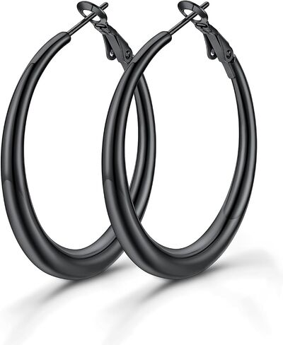 KeyStyle Chunky Hoop Earrings for Women, Large Silver Stainless Steel Hoops Earring Lightweight Loops, 14K Gold Thick Hypoallergenic Circle Ear Comfort Hoop Jewelry(40/60/80mm) in Saudi Arabia