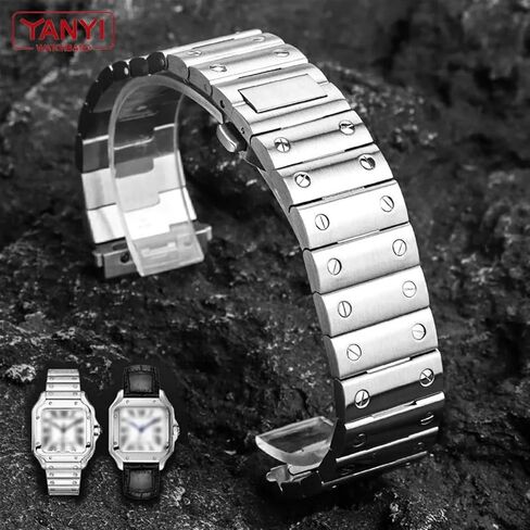 Solid Stainless Steel Watch Band for cartier santos wssa0010 watchband men's wristband bracelet 21mm quick release watches strap (Silver,21mm) in Saudi Arabia