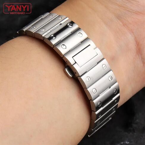 Solid Stainless Steel Watch Band for cartier santos wssa0010 watchband men's wristband bracelet 21mm quick release watches strap (Silver,21mm) in Saudi Arabia