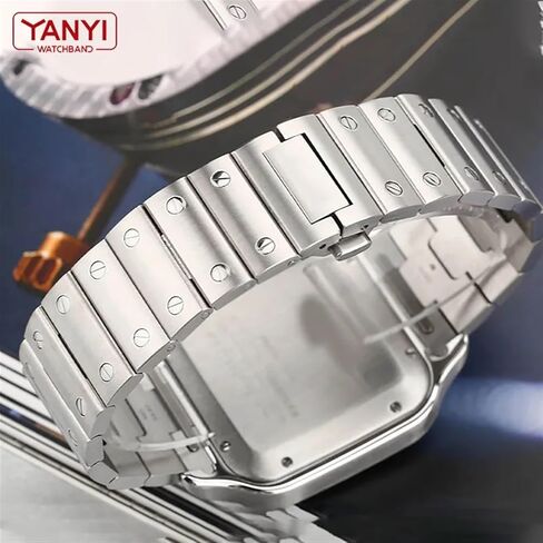 Solid Stainless Steel Watch Band for cartier santos wssa0010 watchband men's wristband bracelet 21mm quick release watches strap (Silver,21mm) in Saudi Arabia