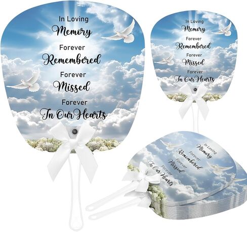 50 Pcs Funeral Favors for Guests Memorial Fans with Handles Bows Celebration of Life Gifts for Summer Sympathy Funeral Return Souvenirs Decorations in Kuwait