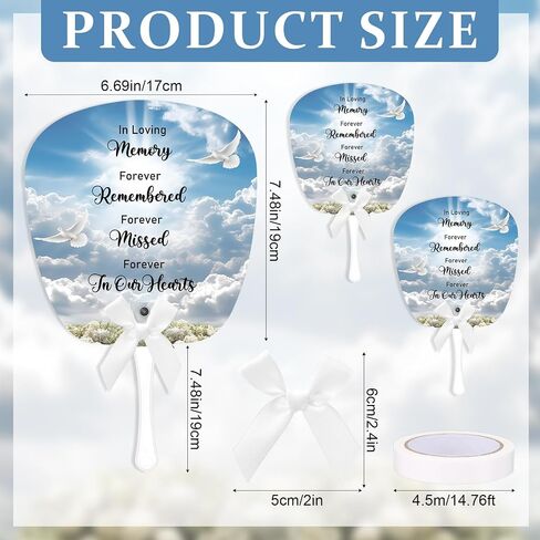 50 Pcs Funeral Favors for Guests Memorial Fans with Handles Bows Celebration of Life Gifts for Summer Sympathy Funeral Return Souvenirs Decorations in Kuwait