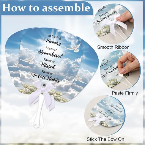 50 Pcs Funeral Favors for Guests Memorial Fans with Handles Bows Celebration of Life Gifts for Summer Sympathy Funeral Return Souvenirs Decorations in Kuwait