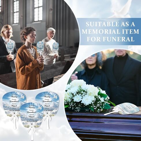 50 Pcs Funeral Favors for Guests Memorial Fans with Handles Bows Celebration of Life Gifts for Summer Sympathy Funeral Return Souvenirs Decorations in Kuwait