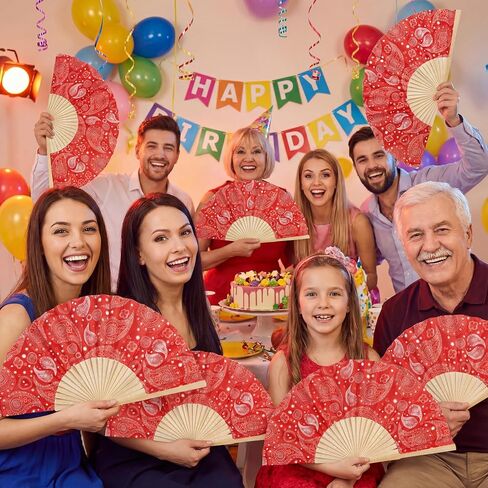 24 Pcs Western Cowboy Party Paper Fans Wild West Cowboy Cowgirl Theme Decorations Red Bandana Paper Fans for Western Wedding Bandana Party Favors in Kuwait
