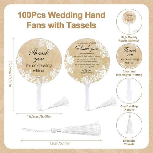 100Pcs Wedding Hand Fans with Tassels for Guests Retro Lace Plastic Portable Handheld Fans with A Table Sign Bulk Party Favors for Wedding Bridal Shower Ceremony Decor Appreciation Gifts（Lace Flower） in Saudi Arabia