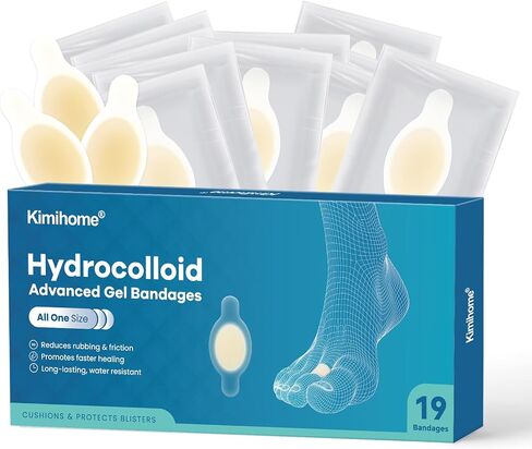 Hydrocolloid Blister Bandages Pads for Feet - Kimihome 19ct Adhesive Blisters Bandages - Waterproof Blister Pads for Heel, Foot, Toe,Finger - Gel Blister Prevention for Travel,Hiking (Variety Pack) in Saudi Arabia