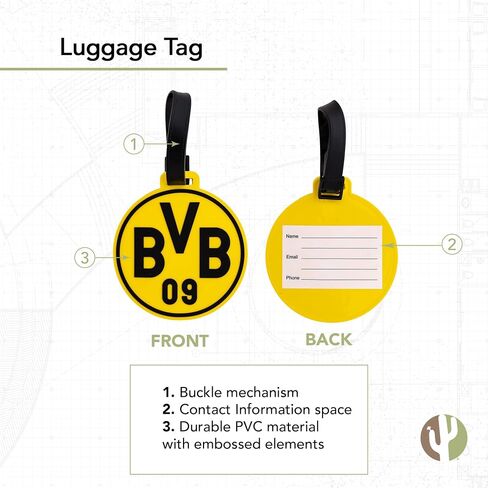 علامة الأمتعة Desert Cactus Borussia Dortmund BVB German Germany Die Schwarzgelben Club Football Soccer متينة من مادة PVC لبطاقة تعريف السفر للحقائب وحقائب الظهر (النمط A) in Kuwait