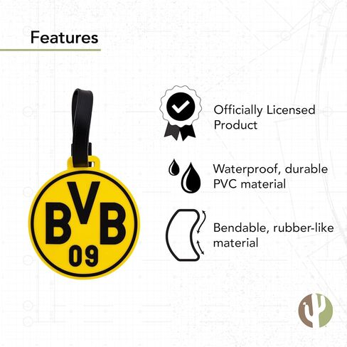 علامة الأمتعة Desert Cactus Borussia Dortmund BVB German Germany Die Schwarzgelben Club Football Soccer متينة من مادة PVC لبطاقة تعريف السفر للحقائب وحقائب الظهر (النمط A) in Kuwait