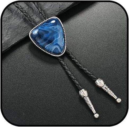 Western Bolo Leather Tie for Men Adjustable Blue Black Bolo Tie - Unique Western Cowboy Necktie, Vintage Rope Necklace in Kuwait