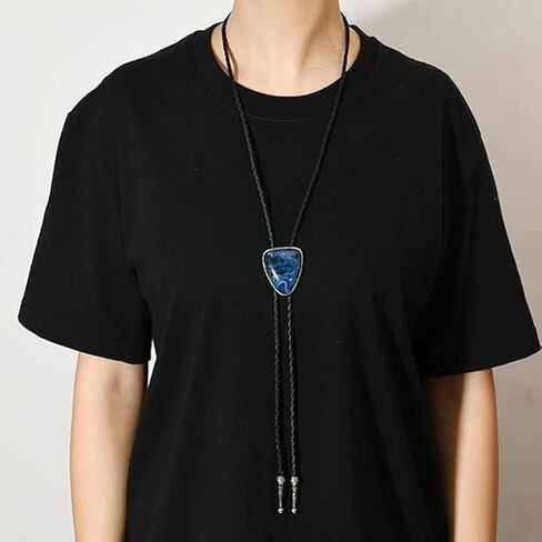 Western Bolo Leather Tie for Men Adjustable Blue Black Bolo Tie - Unique Western Cowboy Necktie, Vintage Rope Necklace in Kuwait