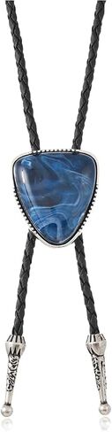 Western Bolo Leather Tie for Men Adjustable Blue Black Bolo Tie - Unique Western Cowboy Necktie, Vintage Rope Necklace in Kuwait