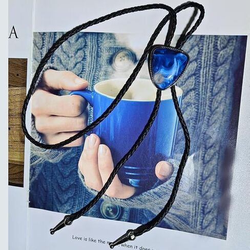 Western Bolo Leather Tie for Men Adjustable Blue Black Bolo Tie - Unique Western Cowboy Necktie, Vintage Rope Necklace in Kuwait