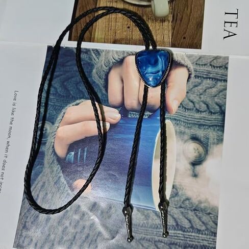 Western Bolo Leather Tie for Men Adjustable Blue Black Bolo Tie - Unique Western Cowboy Necktie, Vintage Rope Necklace in Kuwait