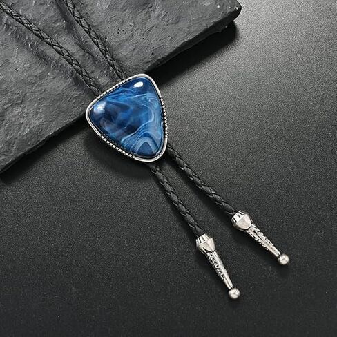Western Bolo Leather Tie for Men Adjustable Blue Black Bolo Tie - Unique Western Cowboy Necktie, Vintage Rope Necklace in Kuwait