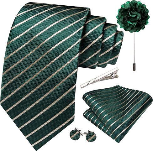 Barry.Wang Mens Tie Sets Lapel Pin Clip Striped Necktie Pocket Square Cufflinks Ties with Gift Box Wedding Business 5PCS in Kuwait