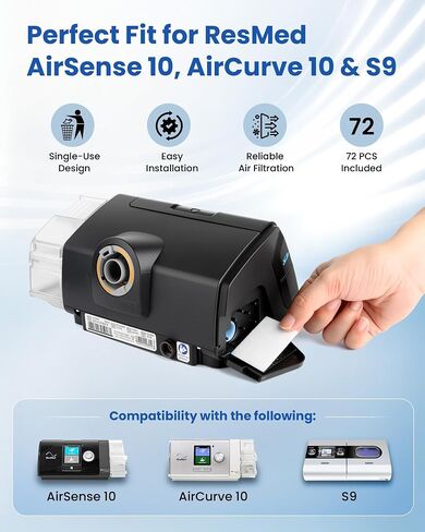 72 Pack CPAP Filters for ResMed AirSense 10 and AirCurve 10 Premium Hypoallergenic Disposable Replacement Filters - Also Fits S9 Series in Saudi Arabia