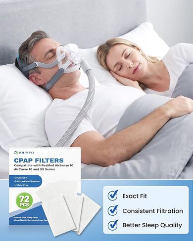 72 Pack CPAP Filters for ResMed AirSense 10 and AirCurve 10 Premium Hypoallergenic Disposable Replacement Filters - Also Fits S9 Series in Saudi Arabia