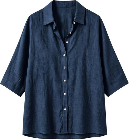 Linen Button Down Shirt Women Collared 3/4 Sleeve Flowy Tops Business Casual Cotton Shirts Dressy Work Travel Blouses in Kuwait