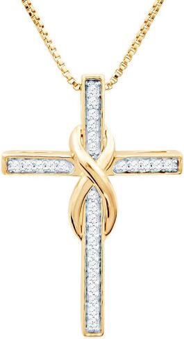 Diamond Cross Necklace Infinity 1/10 CTTW Sterling Silver - 18 Inch Chain in Saudi Arabia