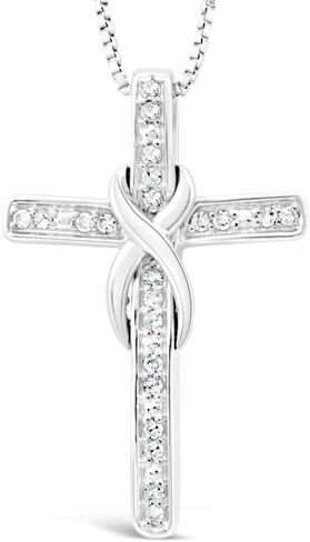Diamond Cross Necklace Infinity 1/10 CTTW Sterling Silver - 18 Inch Chain in Kuwait