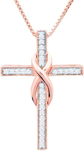 Diamond Cross Necklace Infinity 1/10 CTTW Sterling Silver - 18 Inch Chain in Kuwait
