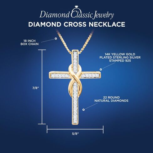 Diamond Cross Necklace Infinity 1/10 CTTW Sterling Silver - 18 Inch Chain in Kuwait