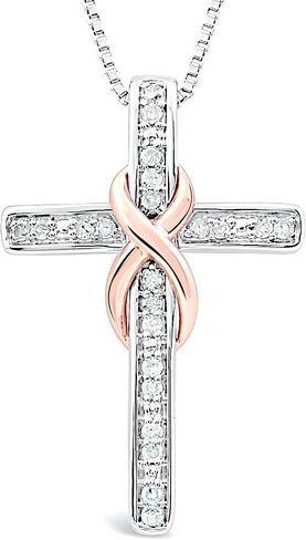 Diamond Cross Necklace Infinity 1/10 CTTW Sterling Silver - 18 Inch Chain in Kuwait